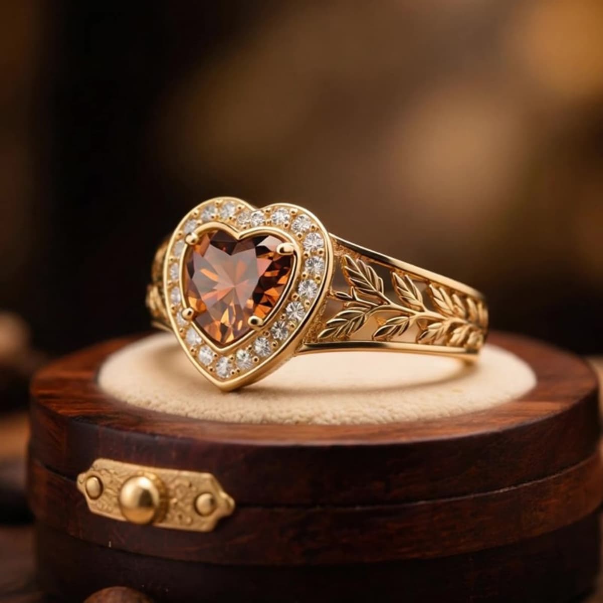 Stylish Copper Heart-Shaped Design Ring with Zirconia Inlay